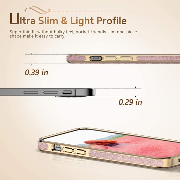 LOHASIC Pink Gold Premium Leather Slim Fit Classic Soft Grip iPhone 12 Mini Case - Picture 8 of 9